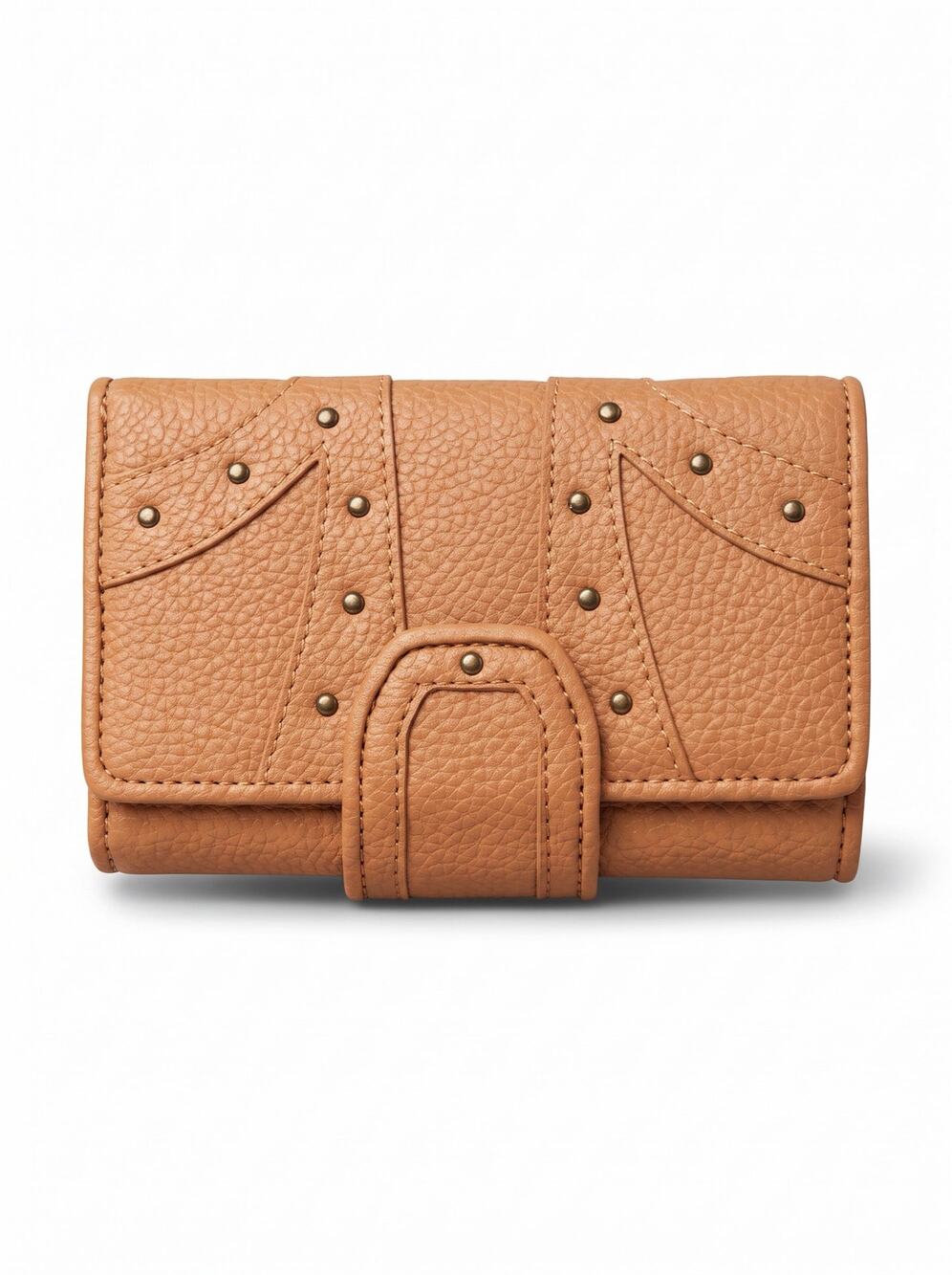 Vintage Hot in Hollywood Tan Western Studded Bifold Pebbled Faux Leather Wallet